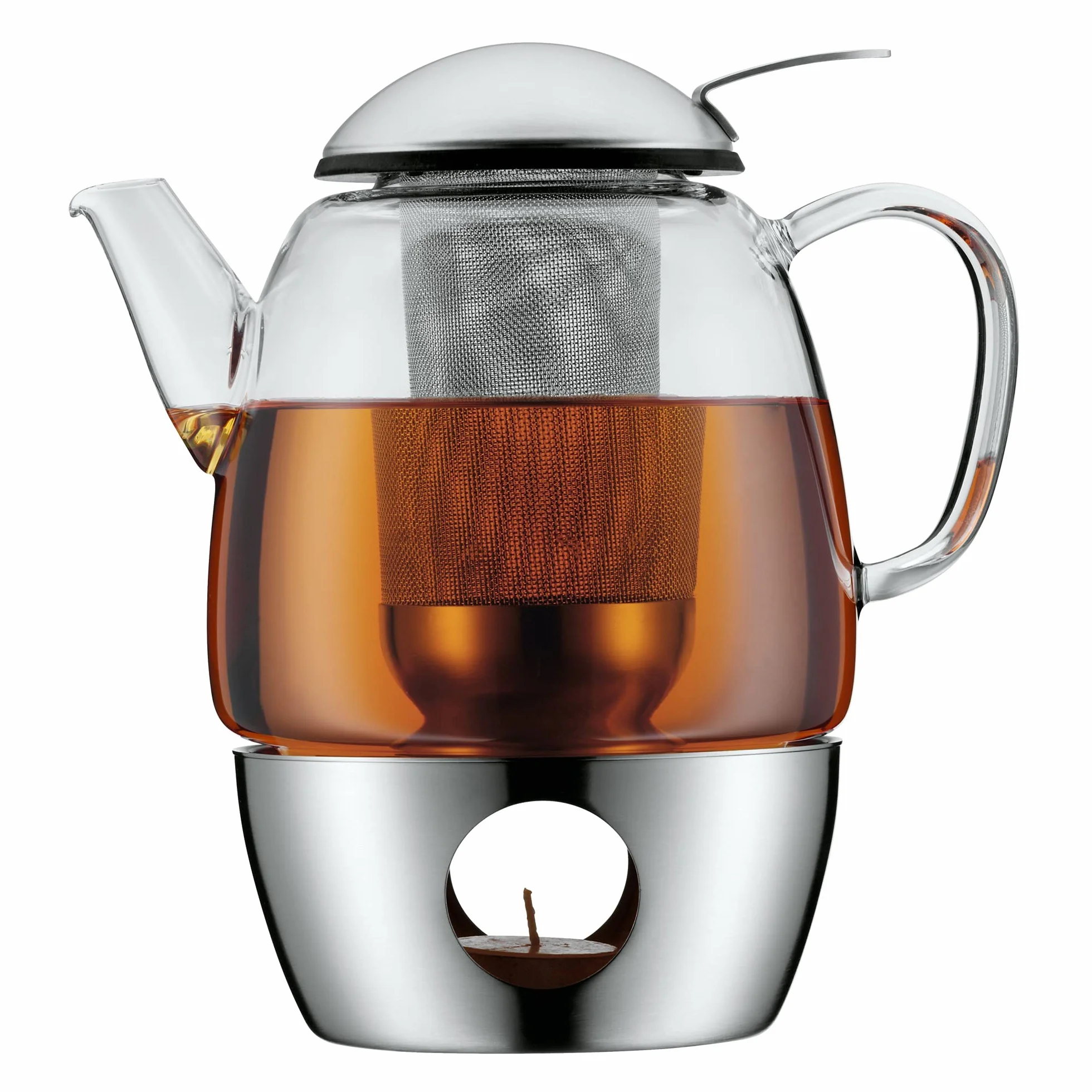 WMF SmarTea Teekanne Set 3-teilig Cromargan Edelstahl Glaskanne 1l mit Siebeinsatz Stövchen spülmaschinegeeignet