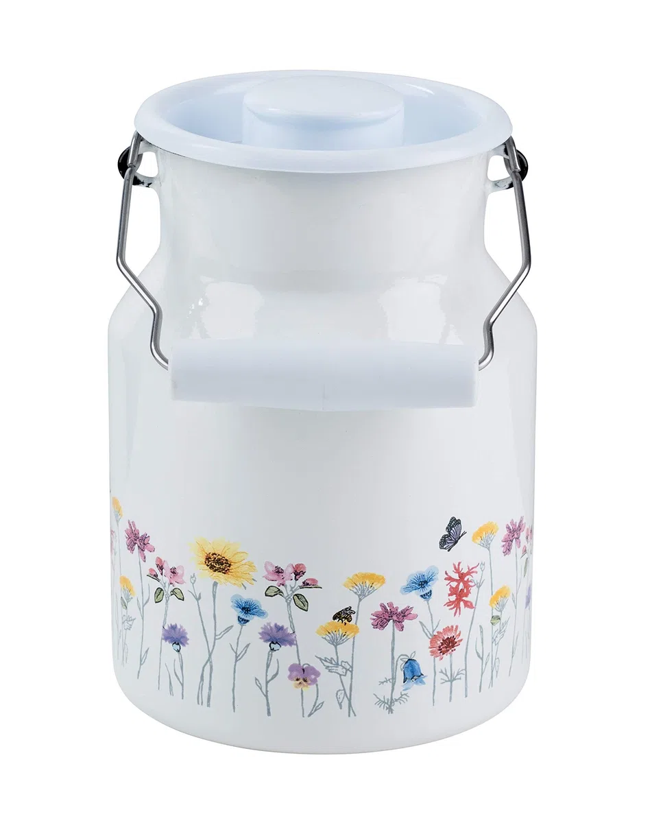Riess, 0506-070, Milchkanne mit Deckel 1.5L, FLORA, Weiß, Vol. (rec.): 1,5 Liter, Made in Österreich, LBH: 15,3x13,2x19,1cm, 0,758kg, Deckel, Kratzfest, Gasherd geeignet, Elektroherd geeignet
