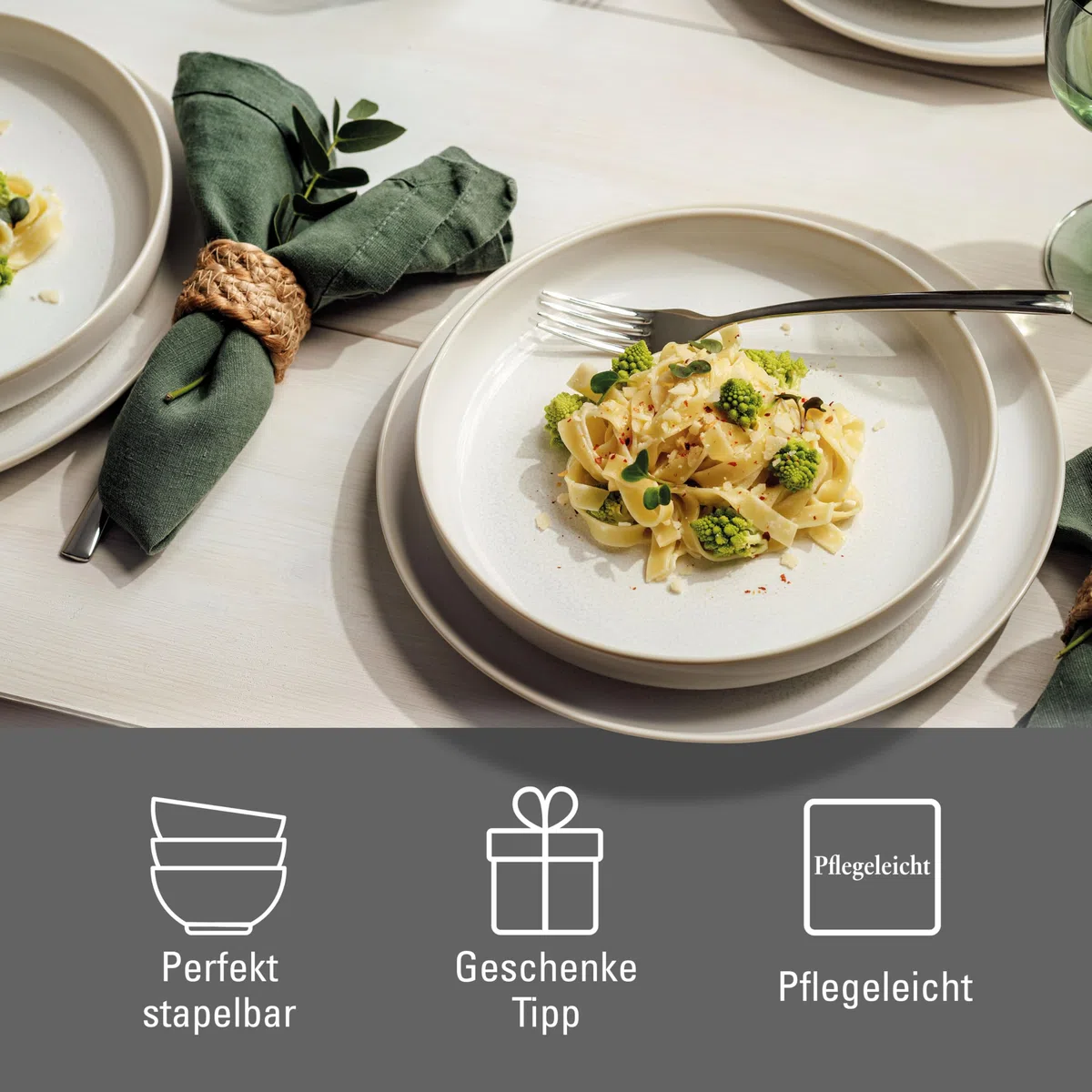 Villeroy & Boch Crafted Cotton Dinner-Set 4-teilig Weiß, Spülmaschinenfest, Mikrowellensicher, Premium Porzellan