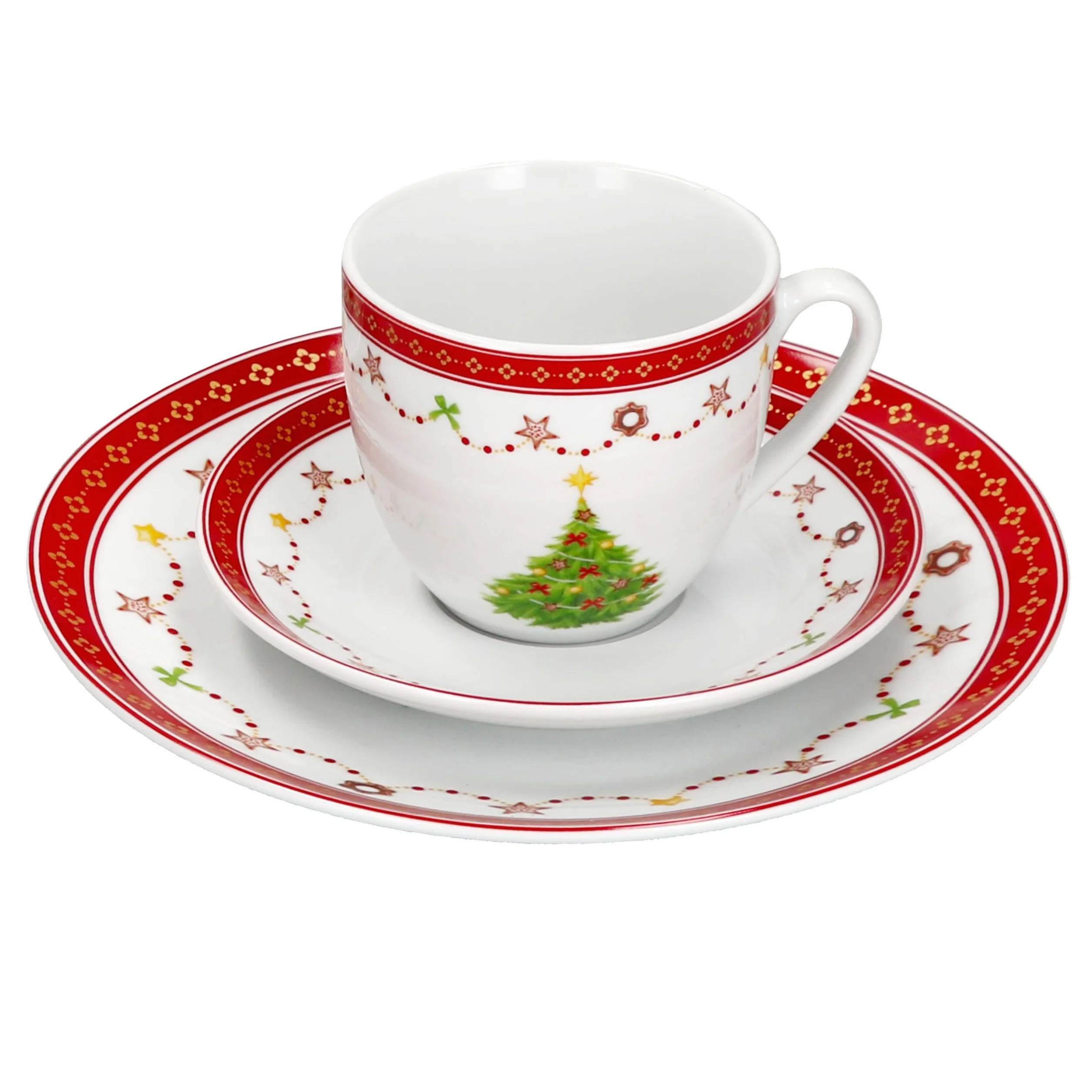MamboCat Weihnachtstraum 18tlg Kaffeeservice I Porzellan-Kaffeeset für 6 Personen mit Weihnachtsdekor I Je 6X Kaffeetassen 190ml, Untertassen & Kuchenteller I Geschirr für Weihnachten & Nikolaus