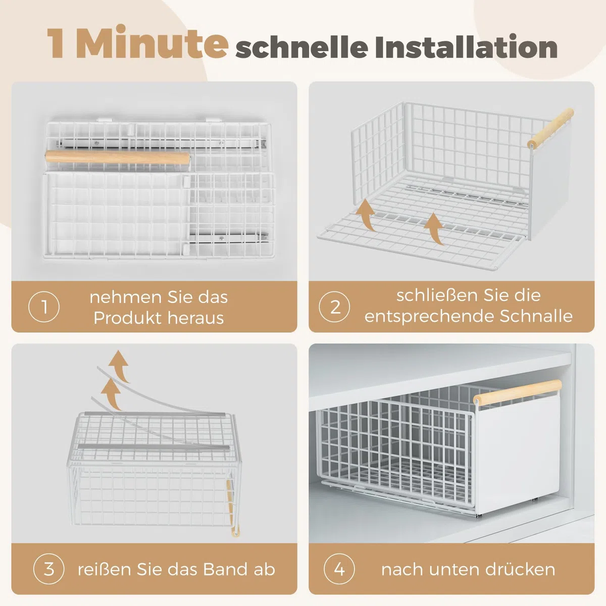 Teleskopschublade, Ausziehbare Schublade für Küchenschränke, Slide Out Cabinet Organizer mit Griff & Kleber, Schubladen Aufbewahrungsregal für Küche Pantry, Kein Bohren (L: 23.5x39.5x19.5 cm, 2 Stück)
